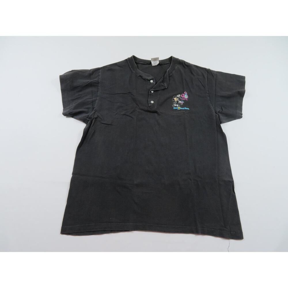 Mickey Mouse Henley Walt Disney World Black T-Shirt Sz L 1990s